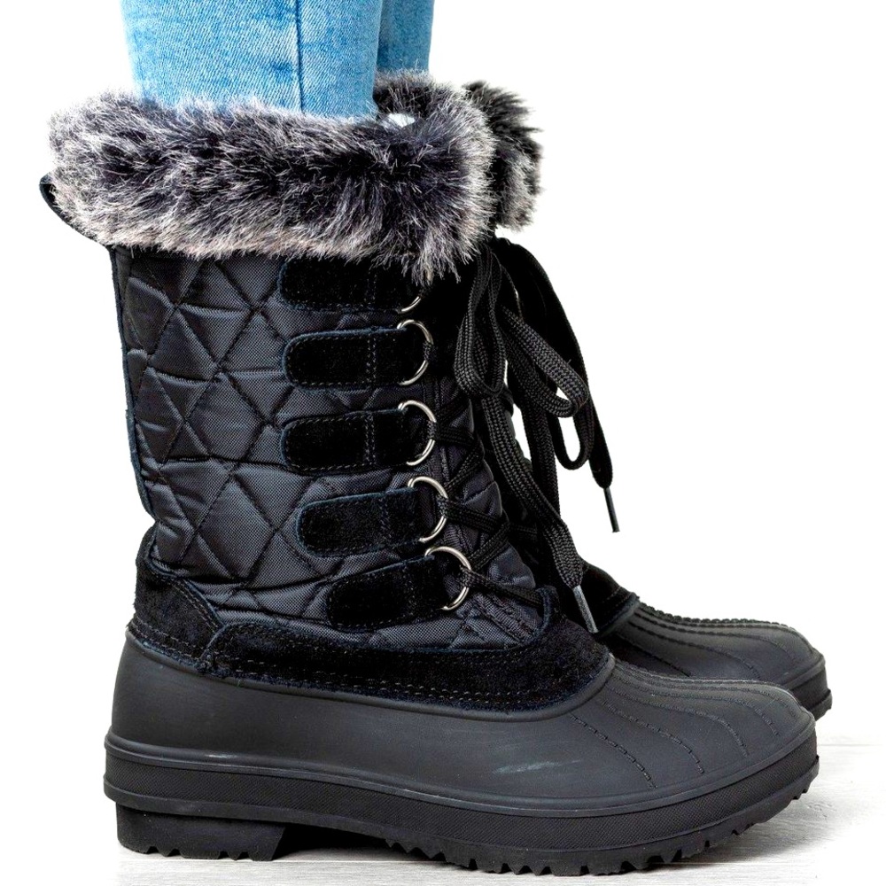 Charlotte Russe Quilted Furry Top Duck Boots